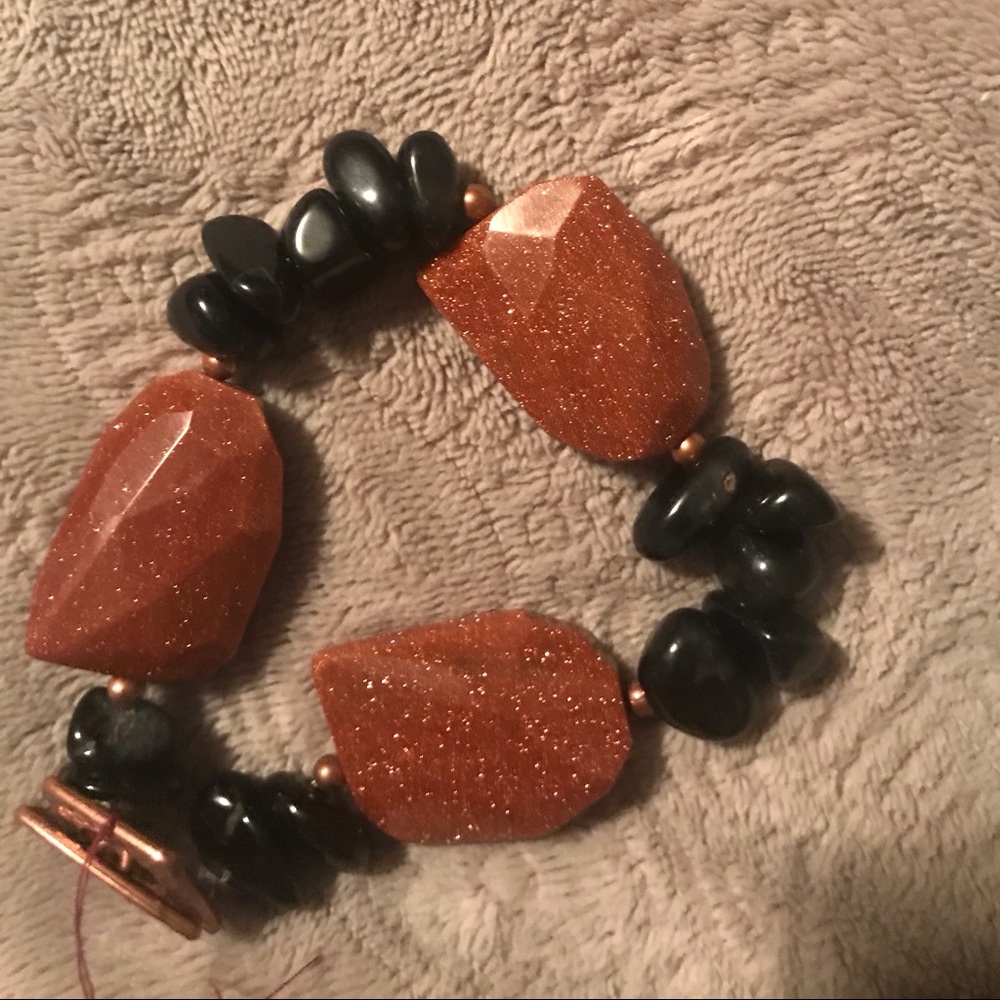 Goldstone & Black Lava Bracelet